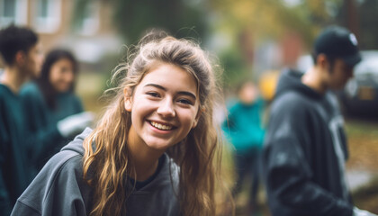 Obraz premium A multi ethnic group of young adults smiling in nature generated by AI
