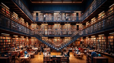 world largest library, library background, modern designed library, much more books in the library