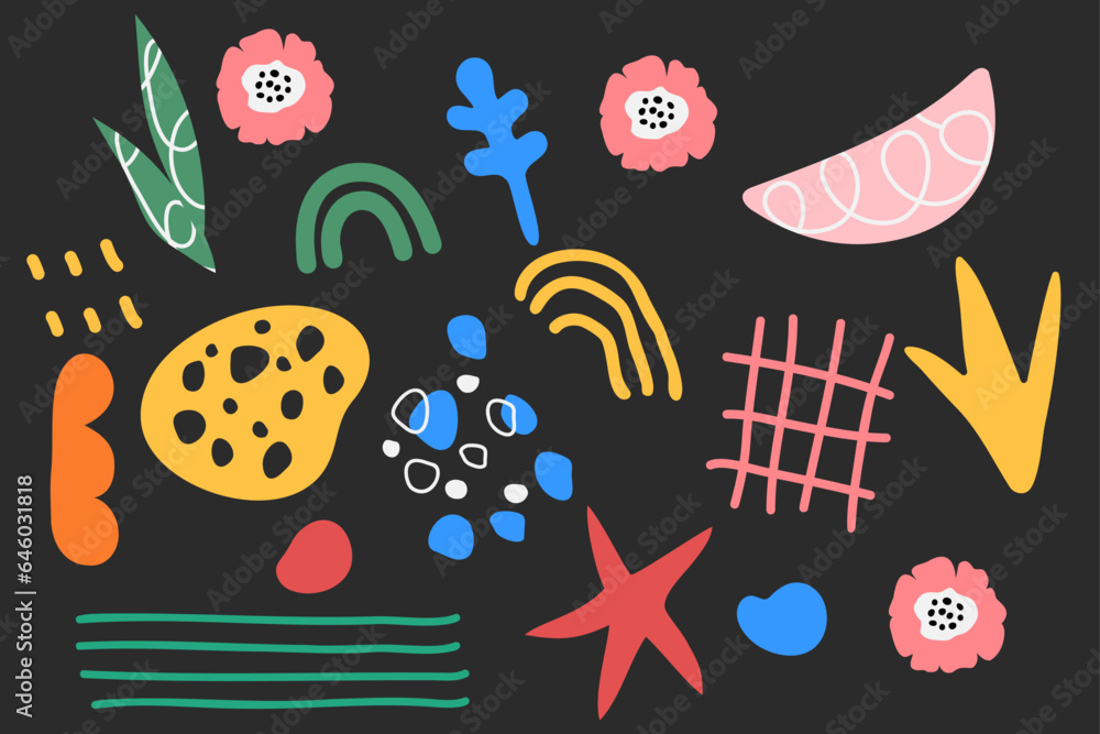 Poster a set of abstract bright red and black shapes of different sizes and shapes. modern and trendy backg