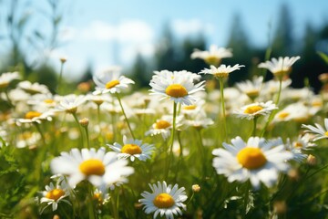 Sunset of daises in a field at sunset