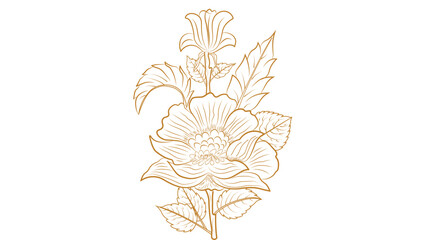 Botanical line art silhouette golden Flower design, Golden Linear floral Flower. Vector Gold luxury line Flower. Hand drawn vector illustration in linear style, graphic clipart for wedding invitation