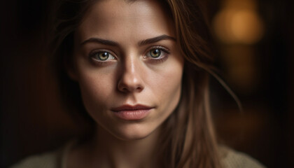 Fototapeta premium One beautiful young woman with brown hair looking at camera generated by AI