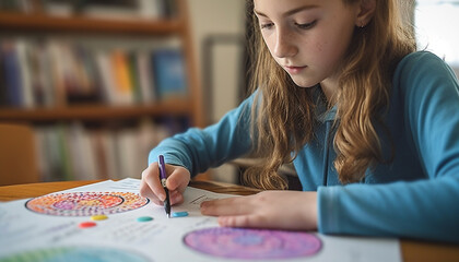 Cute Caucasian girl sitting indoors, concentrating on art and craft generated by AI