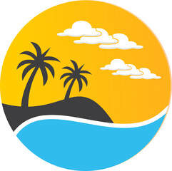 Fototapeta na wymiar Beach With Coconut Tree Icon