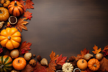 A blackboard with autumn foliage and a pumpkin