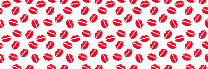 Seamless pattern Red lipstick kiss on white background. Vector flat illustration for design.