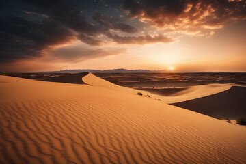 Fototapeta na wymiar sunset in the desert sand dunes with cloud sky background