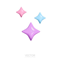 Stars pink, blue, purple colors. Realistic 3d design In plastic cartoon style, isolated on white background.