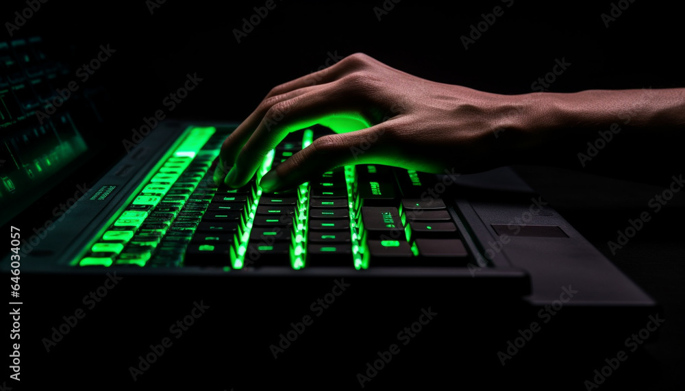 Aufkleber one person working at night, typing on computer keyboard generated by ai