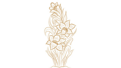Botanical golden Flower design, Golden Linear floral Flower. Vector Gold luxury line Flower. Hand drawn flower Tree vector illustration in linear style, graphic clipart for wedding invitation.
