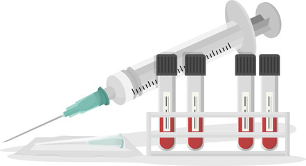 Injector with needle for blood test, care and treatment, healthcare, medicine flat Vector illustration