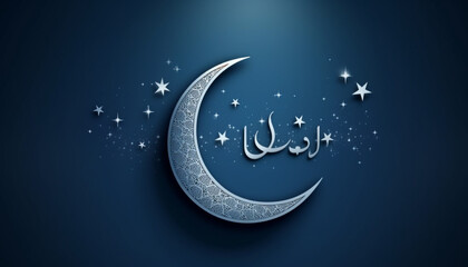 Ramadan night Ornate minaret illuminated by crescent moon and lantern generated by AI - obrazy, fototapety, plakaty