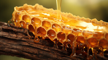 bees guarding honey in a hive, generative ai