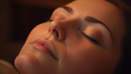 Beautiful young woman sleeping peacefully, a portrait of serenity generated by AI