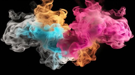 A Set of Colored Smoke Bomb Explosion Clouds on Transparent Background, generative ai