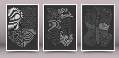 Composition of deformed geometric shapes for interior design of prints, postcards, posters and banners. Minimalistic arbitrary style in shades of gray