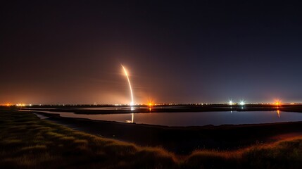 Naklejka na ściany i meble Earth's Spaceport Stunning Night View of Shuttle Launch from Earth