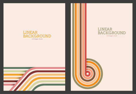 Linear design in vintage style. Abstract background with parallel colored lines