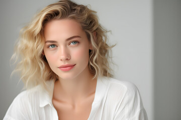 Fototapeta premium Beautiful young blond woman with long hair portrait