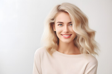 Naklejka premium Beautiful young blond woman with long hair portrait