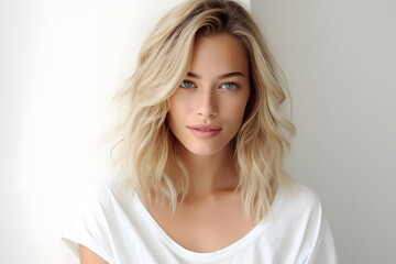 Fototapeta premium Beautiful young blond woman with long hair portrait