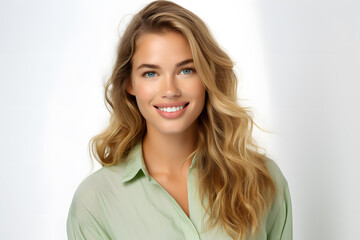 Obraz premium Beautiful young blond woman with long hair portrait