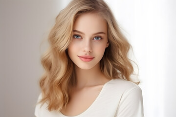 Fototapeta premium Beautiful young blond woman with long hair portrait