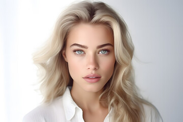 Beautiful young blond woman with long hair portrait
