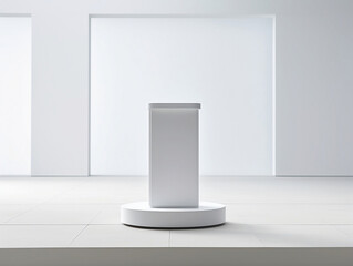 Sophisticated Light Grey Podium on Pristine White Background for Versatile Displays. Mockup and Product Display Concept.