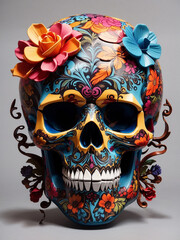 colorful skull with a floral pattern