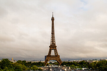 Eiffel Tower with cloudy sky