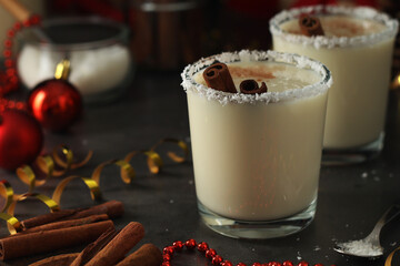 Two glasses with traditional Puerto Rico cocktail Coquito