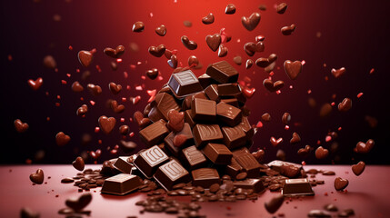 chocolate love jumping from valentine gift, with generative ai