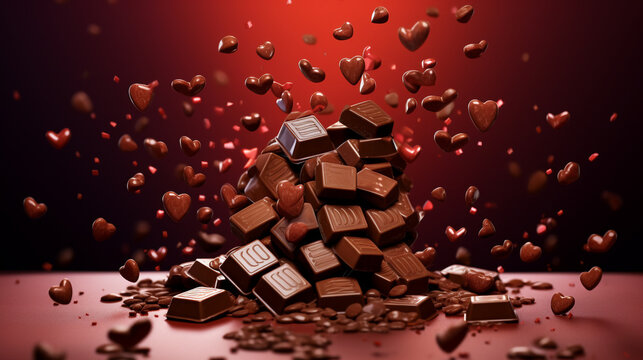 chocolate love jumping from valentine gift, with generative ai