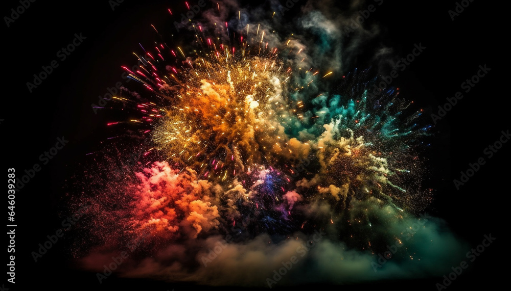Aufkleber explosive abstract backdrop of multi colored galaxy illuminated by glowing flames generated by ai