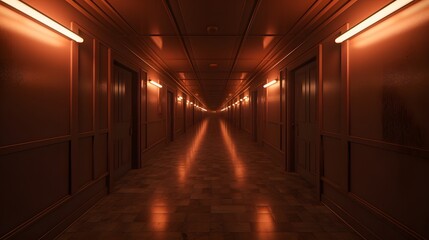 Vue en perspective d'un couloir  rouge vide, généré par IA