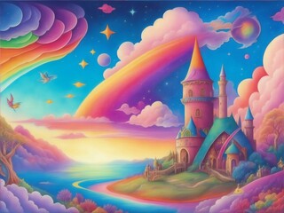 fantasy landscape with rainbow