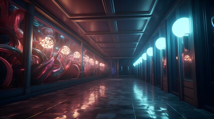 Vue en perspective d'un couloir  futuriste vide, généré par IA