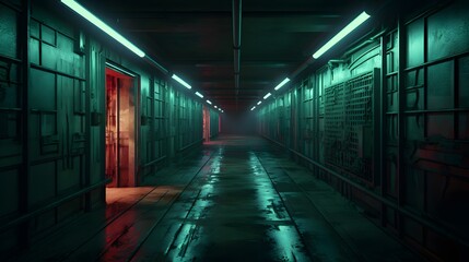 Obraz premium Vue en perspective d'un couloir futuriste vide, généré par IA