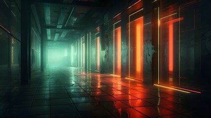 Vue en perspective d'un couloir futuriste  vide, généré par IA