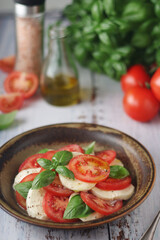 A bowl with traditional Italian caprese salad