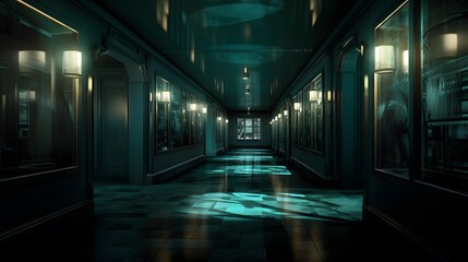 Fototapeta premium Vue en perspective d'un couloir de musée vide, généré par IA