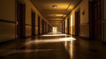 Fototapeta premium Vue en perspective d'un couloir sombre vide, généré par IA