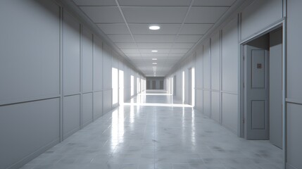 Vue en perspective d'un couloir blanc vide, généré par IA
