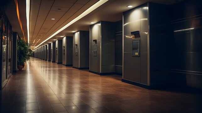 Vue en perspective d'un couloir moderne vide, g&eacute;n&eacute;r&eacute; par IA