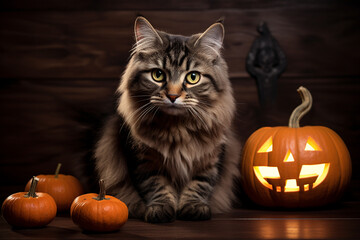 halloween cat with pumpkin