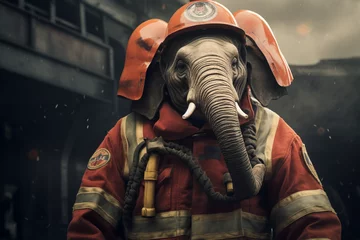 Poster an elephant wearing a fireman uniform © Salawati