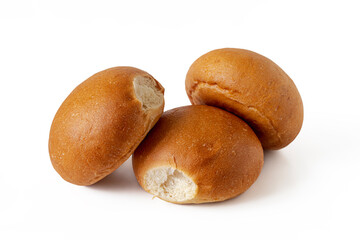 Three round buns on a white background