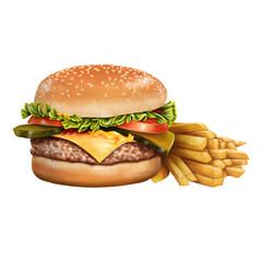 Hamburger and French fries
