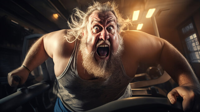 "High-Intensity Interval Training (HIIT)": A fat human is performing intense exercises in short bursts followed by brief periods of rest. HIIT is effective for calorie burning